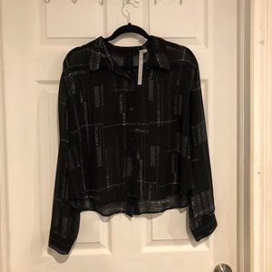 Sheer Cropped Black Button-Down Blouse